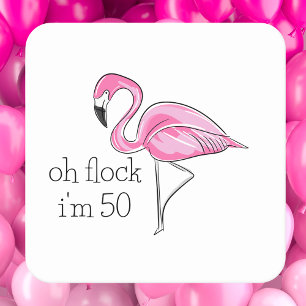 Dessous-de-verre Carré En Papier “Ô troupeau j'ai 50 ans” Anniversaire Flamant Rose
