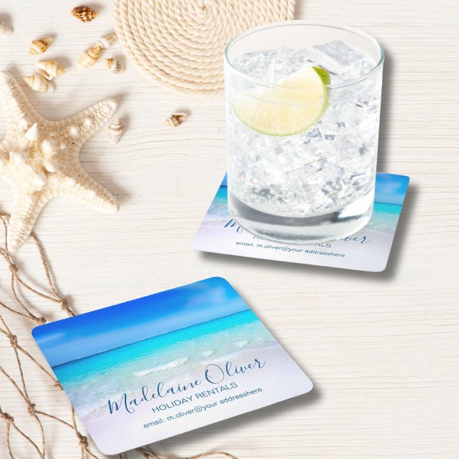 Dessous-de-verre Carré En Papier Ocean Sea Beach Blue Aqua Coastal Family (Créateur téléchargé)