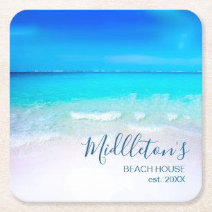 Dessous-de-verre Carré En Papier Ocean Sea Beach Blue Aqua Coastal Family