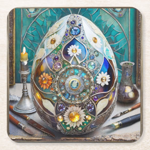 Dessous-de-verre Carré En Papier Oeuf bleu orné de Pâques en vapeur