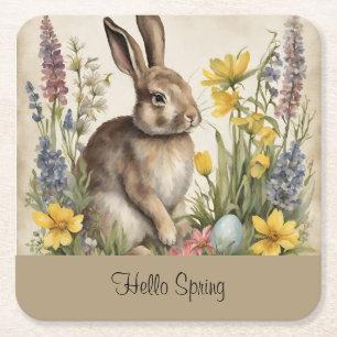 Dessous-de-verre Carré En Papier Oeuf de Lapin de Pâques Floral