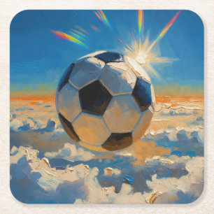 Dessous-de-verre Carré En Papier Œuvre d'art de ballon de football volant (peinture