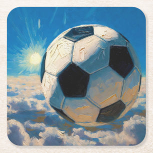 Dessous-de-verre Carré En Papier Œuvre d'art de ballon de football volant (peinture