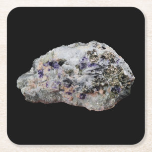 Dessous-de-verre Carré En Papier Œuvre d'art en rhodochrosite, pyrite, fluorite et