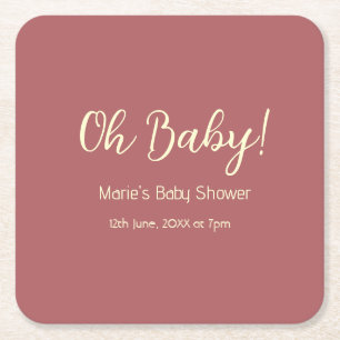Dessous-de-verre Carré En Papier oh baby shower nom date maron simple minimal tenda