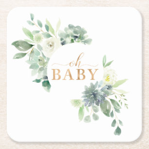 Dessous-de-verre Carré En Papier Oh Baby Succulent Baby shower Dessous de verre en