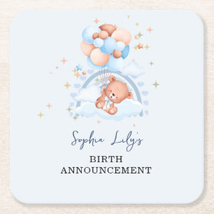 Dessous-de-verre Carré En Papier Oh Bébé Ours Mignon Annonce de Naissance