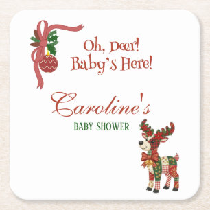 Dessous-de-verre Carré En Papier Oh, Cerf ! Bébé est là ! – Baby Shower de Noël