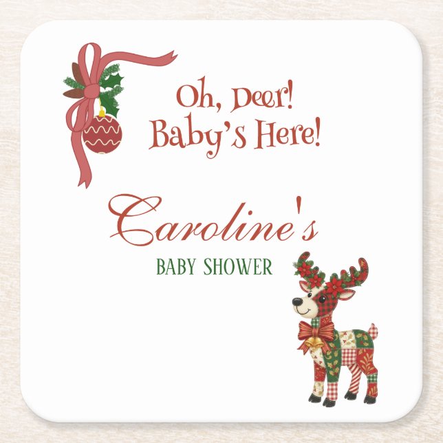 Dessous-de-verre Carré En Papier Oh, Deer! Baby’s Here! – Christmas Baby Shower (Devant)