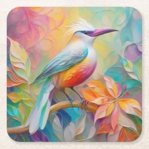 Dessous-de-verre Carré En Papier Oiseau à poitrine rouge à bec rose