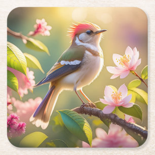 Dessous-de-verre Carré En Papier Oiseau de Paruline Imaginaire à tête rouge
