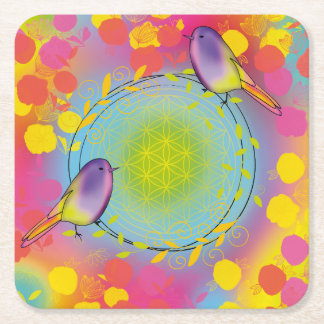 Dessous-de-verre Carré En Papier Oiseau, fleur de vie,fleur, animal, jaune,