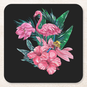 Dessous-de-verre Carré En Papier Oiseau rose Flamant rose Aquarelle