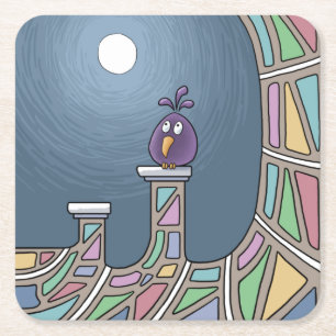 Dessous-de-verre Carré En Papier Oiseau Tiki Violet avec pleine lune Papier Carré