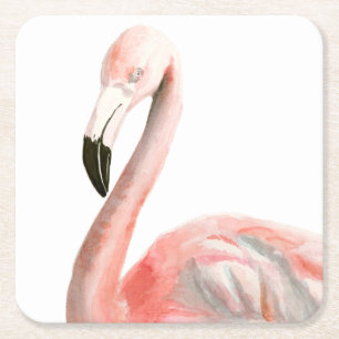 Dessous-de-verre Carré En Papier Oiseau tropical de Flamant rose