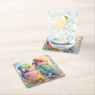 Dessous-de-verre Carré En Papier Oiseaux arc-en-ciel Parrots 1