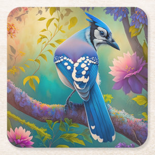 Dessous-de-verre Carré En Papier Oiseaux Fantastiques Geai Bleu