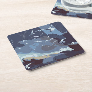 Dessous-de-verre Carré En Papier Oiseaux volants & Vagues côtières