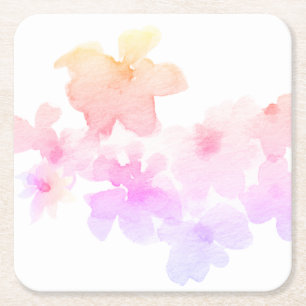 Dessous-de-verre Carré En Papier *~* Ombre souple Peach Rose Floral Aquarelle
