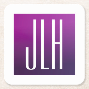 Dessous-de-verre Carré En Papier Ombre violet et initiales blanches ou autre texte