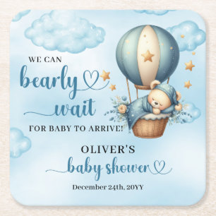 Dessous-de-verre Carré En Papier On peut attendre l'ours en peluche bleu brun ivoir