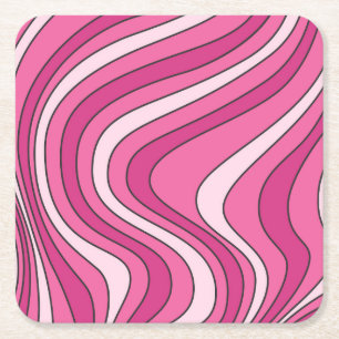 Dessous-de-verre Carré En Papier Ondes de style rétro rose