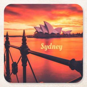 Dessous-de-verre Carré En Papier Opéra de Sydney Australie Orange Sky
