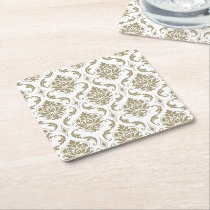 Dessous-de-verre Carré En Papier Or et motif vintage blanc de damassé