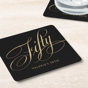 Dessous-de-verre Carré En Papier Or noir Posh Calligraphy Script 50e Anniversaire