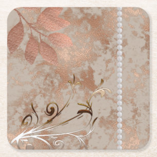 Dessous-de-verre Carré En Papier Or rose, perles blanches, Carré floral