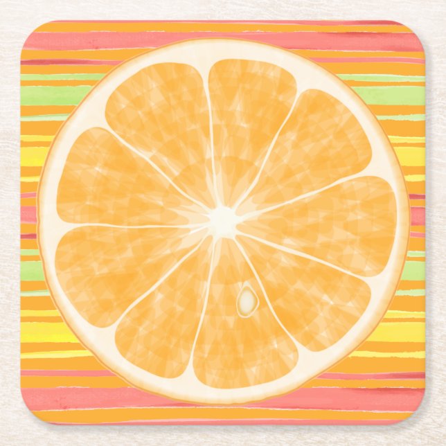 Dessous-de-verre Carré En Papier Orang Citrus Slice sur bandes (Devant)
