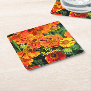 Dessous-de-verre Carré En Papier Orange Eternuzeweed Helenium Garden Fleurs Famille