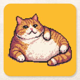 Dessous-de-verre Carré En Papier Orange gros chat mème pixel art