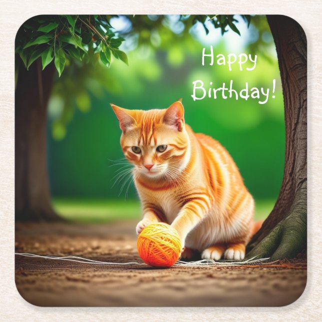 Dessous-de-verre Carré En Papier Orange Kitty (Devant)