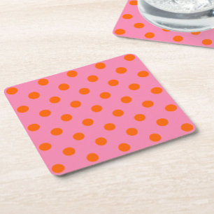 Dessous-de-verre Carré En Papier Orange On Rose Pois Design Motif