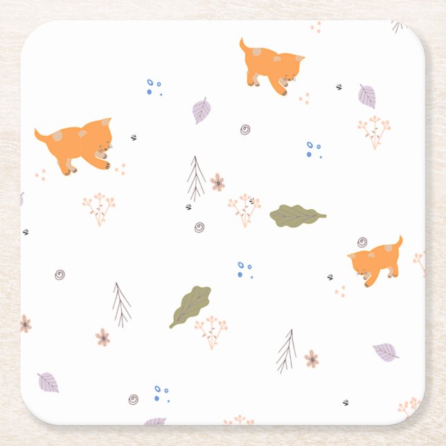 Dessous-de-verre Carré En Papier Orange Tabby et Motif Feuille (Devant)