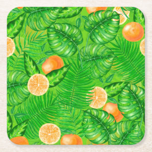 Dessous-de-verre Carré En Papier Oranges et feuilles tropicaux