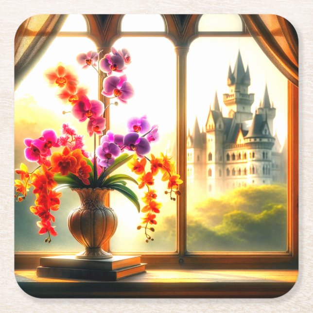 Dessous-de-verre Carré En Papier Orchidées (Devant)