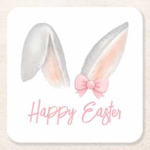 Dessous-de-verre Carré En Papier Oreilles de Lapin de Pâques à l'aquarelle avec un 