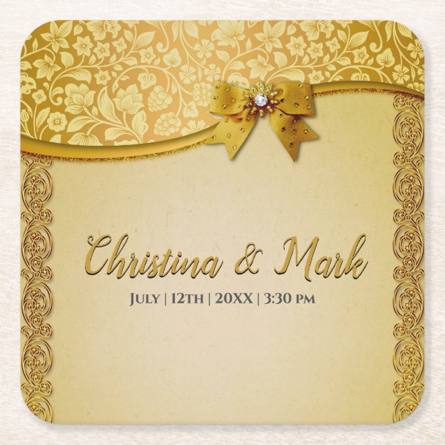 Dessous-de-verre Carré En Papier Ornate Elegant Retro Fleurs Abstraites et Feuilles (Devant)