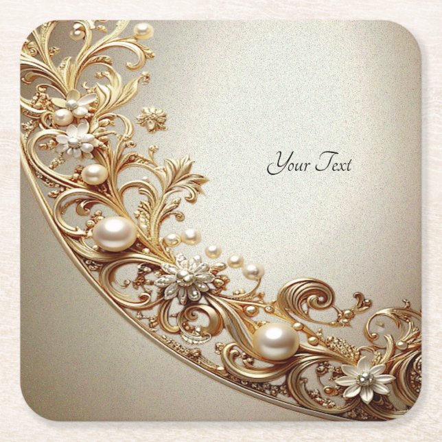 Dessous-de-verre Carré En Papier Ornate Gold Flourish Paper Coaster (Devant)