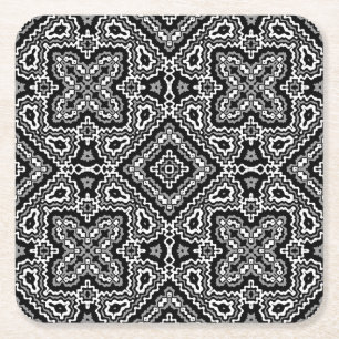 Dessous-de-verre Carré En Papier ornement ethnique motif géométrique noir et blanc