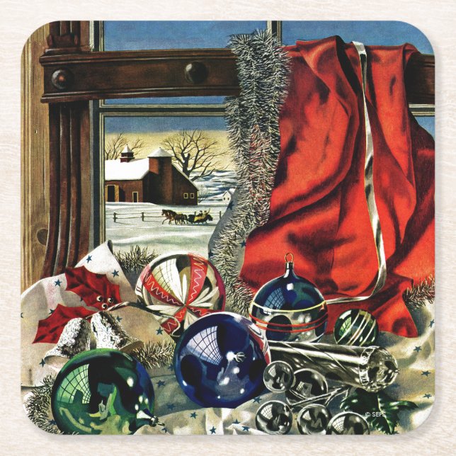 Dessous-de-verre Carré En Papier Ornements de Noël (Devant)