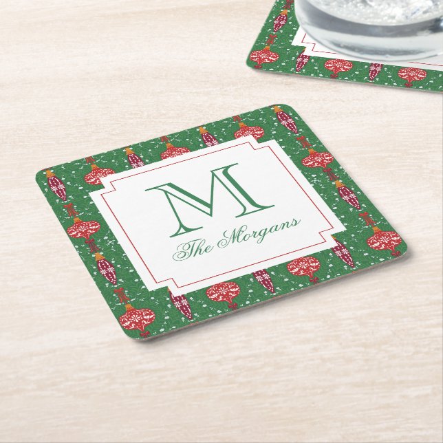 Dessous-de-verre Carré En Papier Ornements de Noël festifs Monogramme (Incliné)