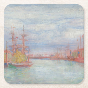 Dessous-de-verre Carré En Papier Ostende Harbour par James Ensor (1900)