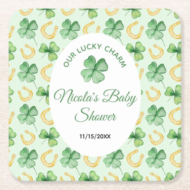 Dessous-de-verre Carré En Papier Our Lucky Charm St Patrick's Baby Shower (Devant)