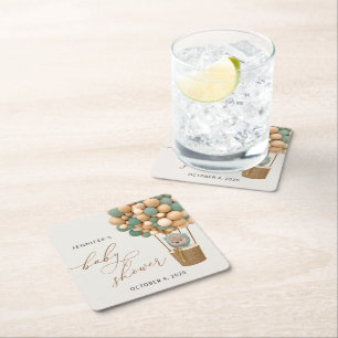 Dessous-de-verre Carré En Papier Ours, Ballons verts, Ballons à air chaud, Baby sho