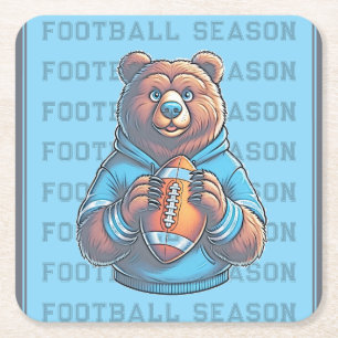 Dessous-de-verre Carré En Papier Ours Brun Football Personnalisé Bleu