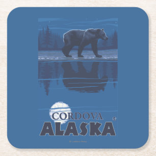 Dessous-de-verre Carré En Papier Ours dans le clair de lune - Cordova, Alaska