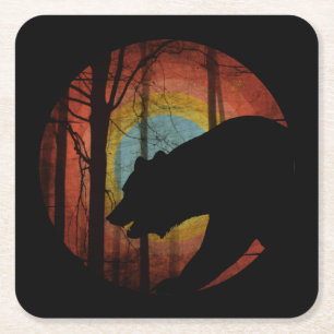 DESSOUS-DE-VERRE CARRÉ EN PAPIER OURS DANS LES BOIS FORET VINTAGE